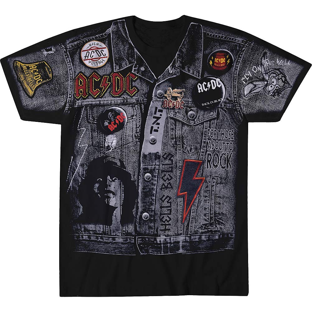 Liquid Blue Ac/Dc Jacket Jumbo Stampa Manica Corta Tee - Nero - X-Large