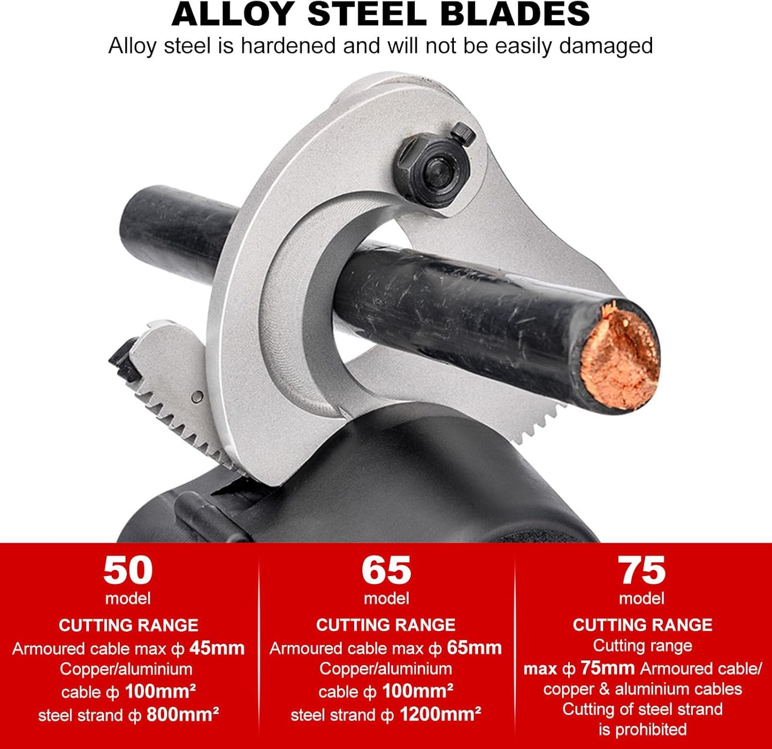 Cortacables Hidráulico a Batería con Trinquete - Cortador Profesional para Cables de Aluminio y Cobre, Incluye 2 Baterías Recargables y Maletín para Uso Industrial,Cutting Range 85mm