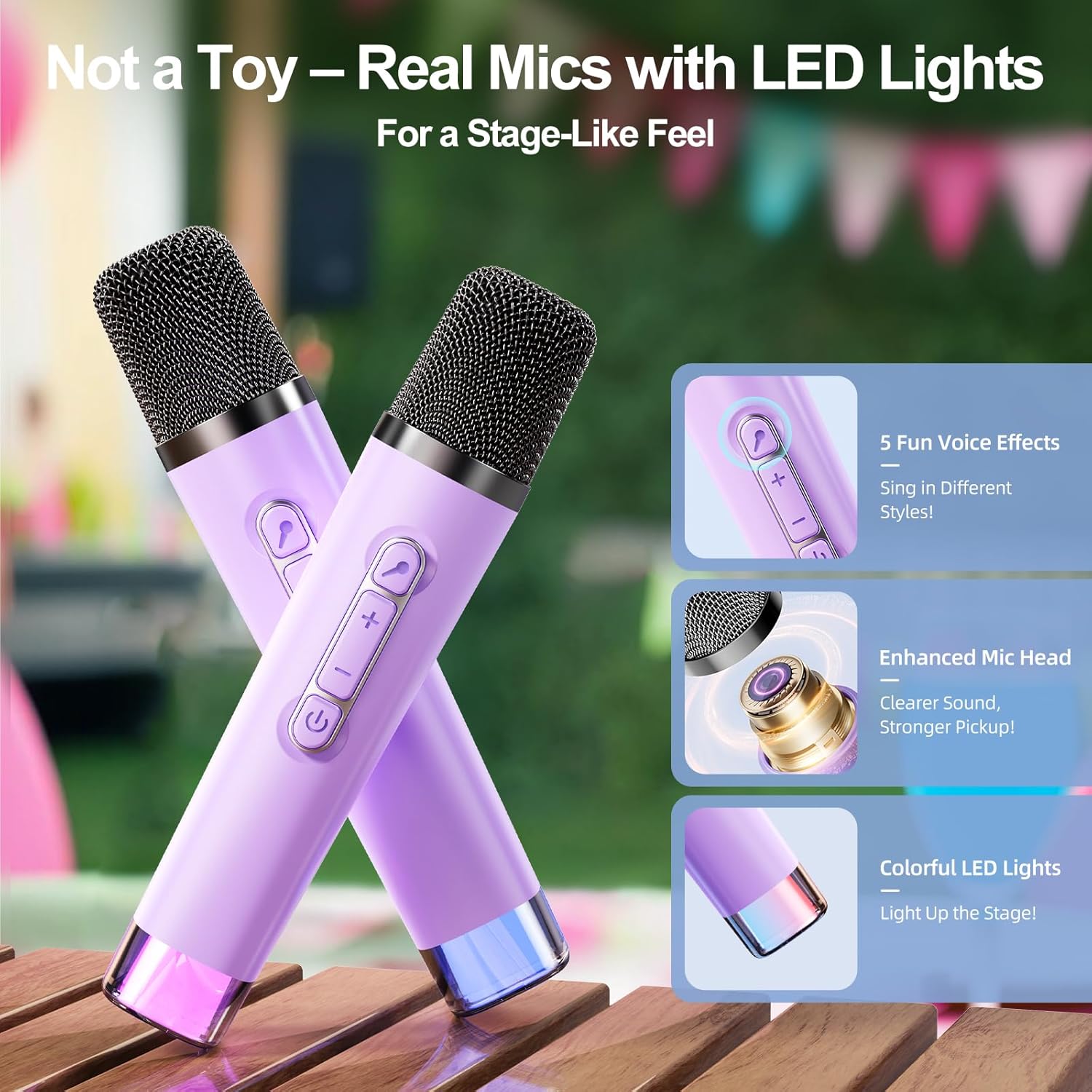 Kinglucky Karaoke Machine for Kids (Exclusive Edition) Girls Ages 3-12 with 2 Light-Up Microphones, Kid-Sized & Portable Bluetooth Speaker with Voice Effects for Birthday, Family Fun & Party (Purple)
