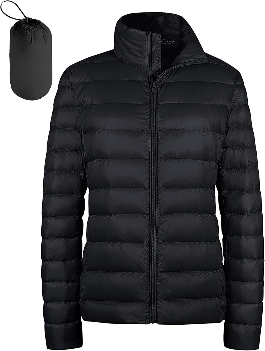 Women's Packable Puffer Jacket Ultra-Light Short Down Jacket | Foldable,with Carrying Pouch,Silm Fit,Mild Cold Weather Wear,Stand Collar,for Travel and Daily,Lightweight