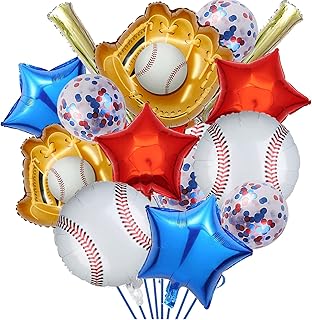 14PCS Baseball Foil Balloons With Latex BalloonsBirthday Party Foil Balloons Set Decorations Glove Round Baseball Theme Mylar Confetti Balloon Supplies Baby Shower Party Decoration