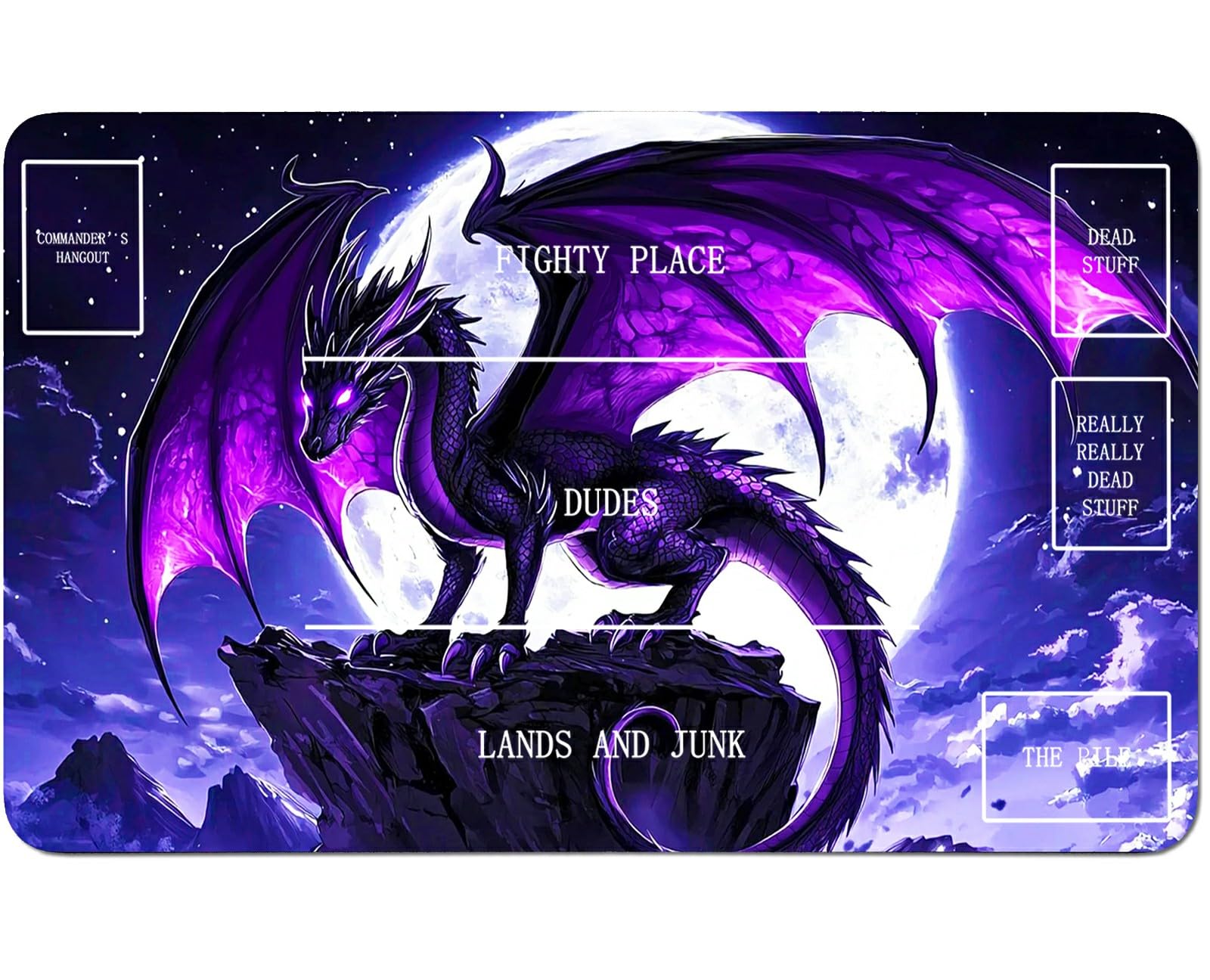RWUTYTIUL for MTG Card Playmat 24 X 14 Inch with B Zone, Stitched Play Mat for Commander Board TCG RPG CCG Game Desktop Tablet Mouse Pad for Playing Accessories, Purple Moon Dragon