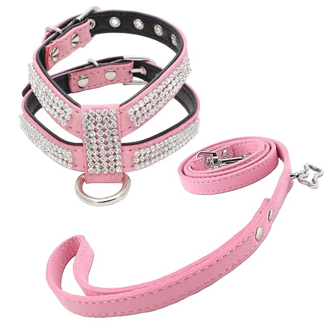 Newtensina Elegante Perro Arnes con Diamantes y Correa Linda para Mujer Bling Pequeña Perro