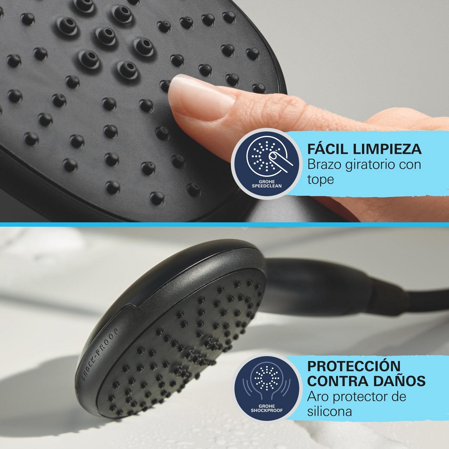 Grohe Precision Start Conjunto de ducha termostático 1/2" (teleducha redonda con 1 chorro, flexo de 1,75 m y barra de ducha de 60 cm, ahorro de agua, función de seguridad) Negro Mate, 345972431
