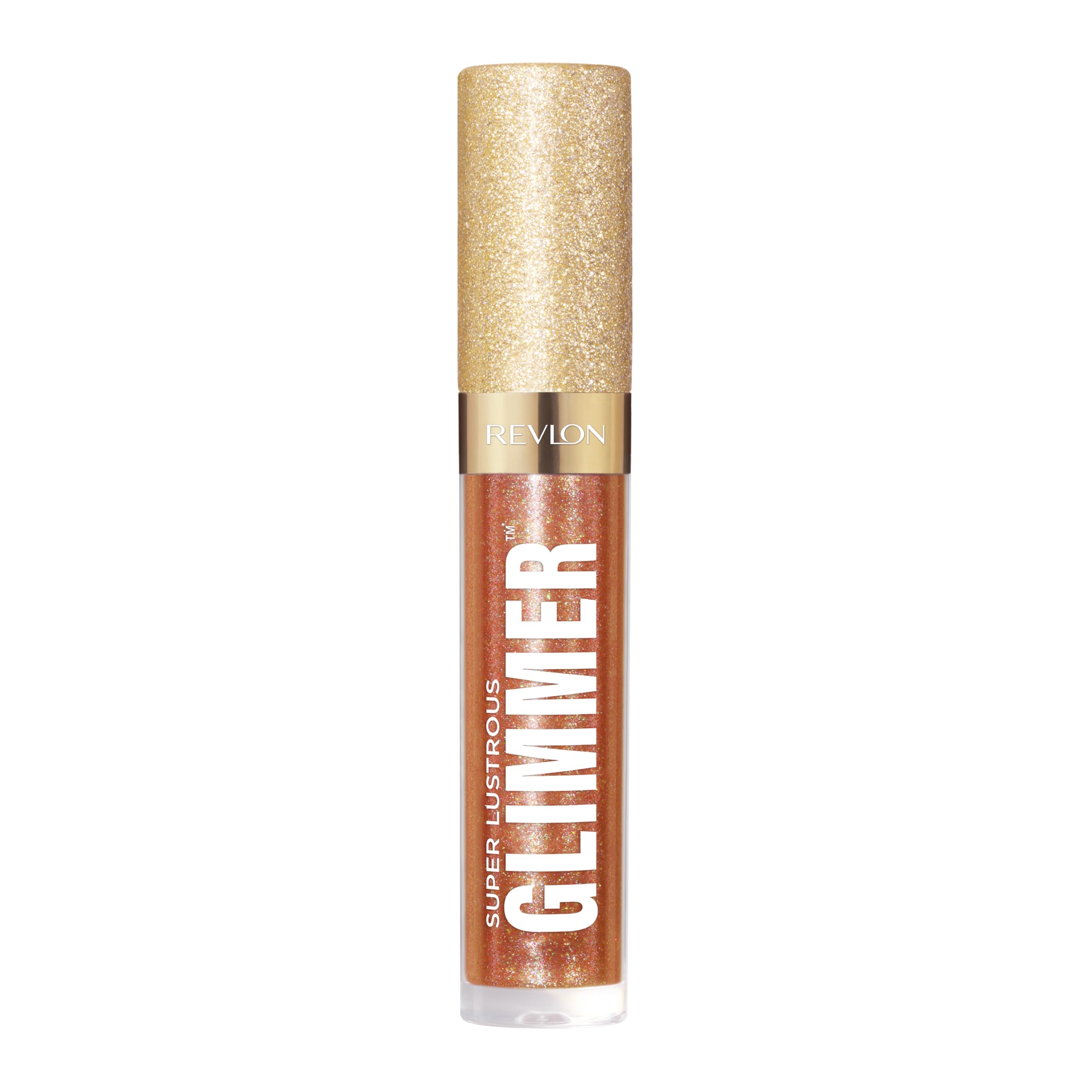 Revlon Super Lustrous Glimmer Gloss – Hydrating & Plumping Lip Gloss with Plant-Based Glitter, 3D Shimmer, 39% Hydration Boost & Oversized Applicator, Bronze Spark