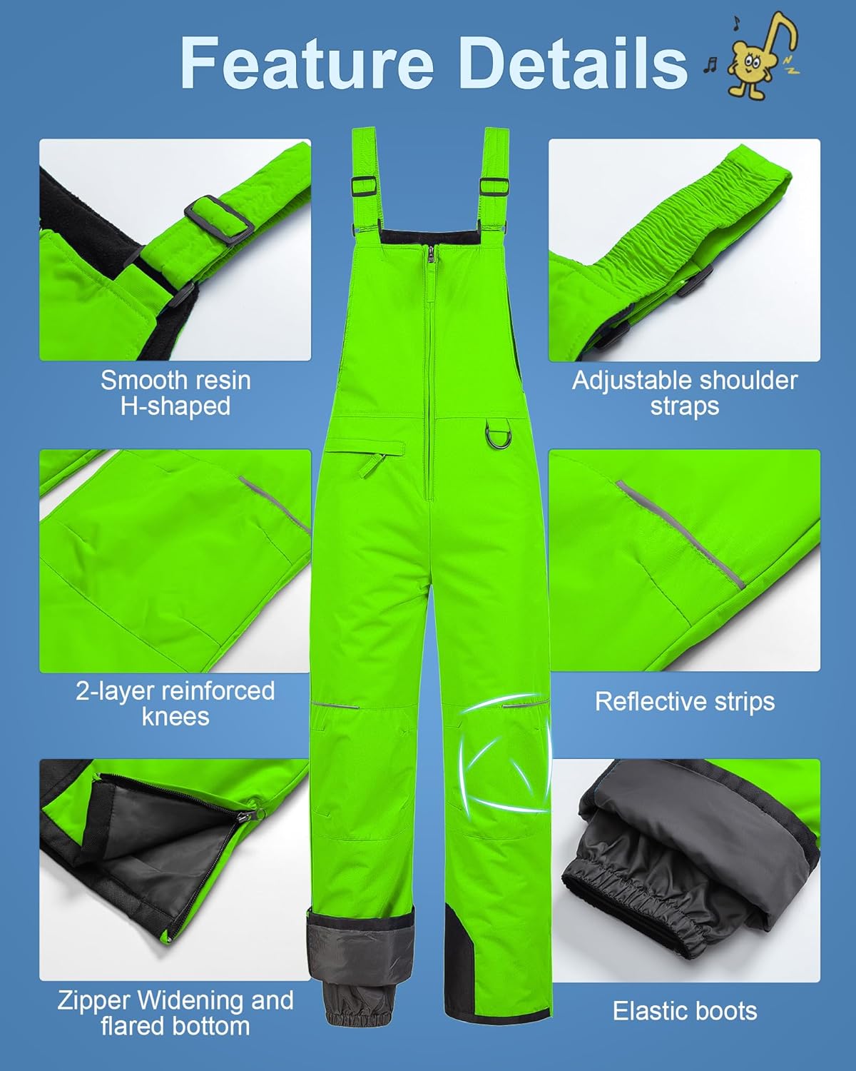 Pursky Kid's Snow Pants Boy's Winter Ski Bibs Insulated Waterproof Snowpants Fleece Snowboarding Overalls Snowbibs - Image 6