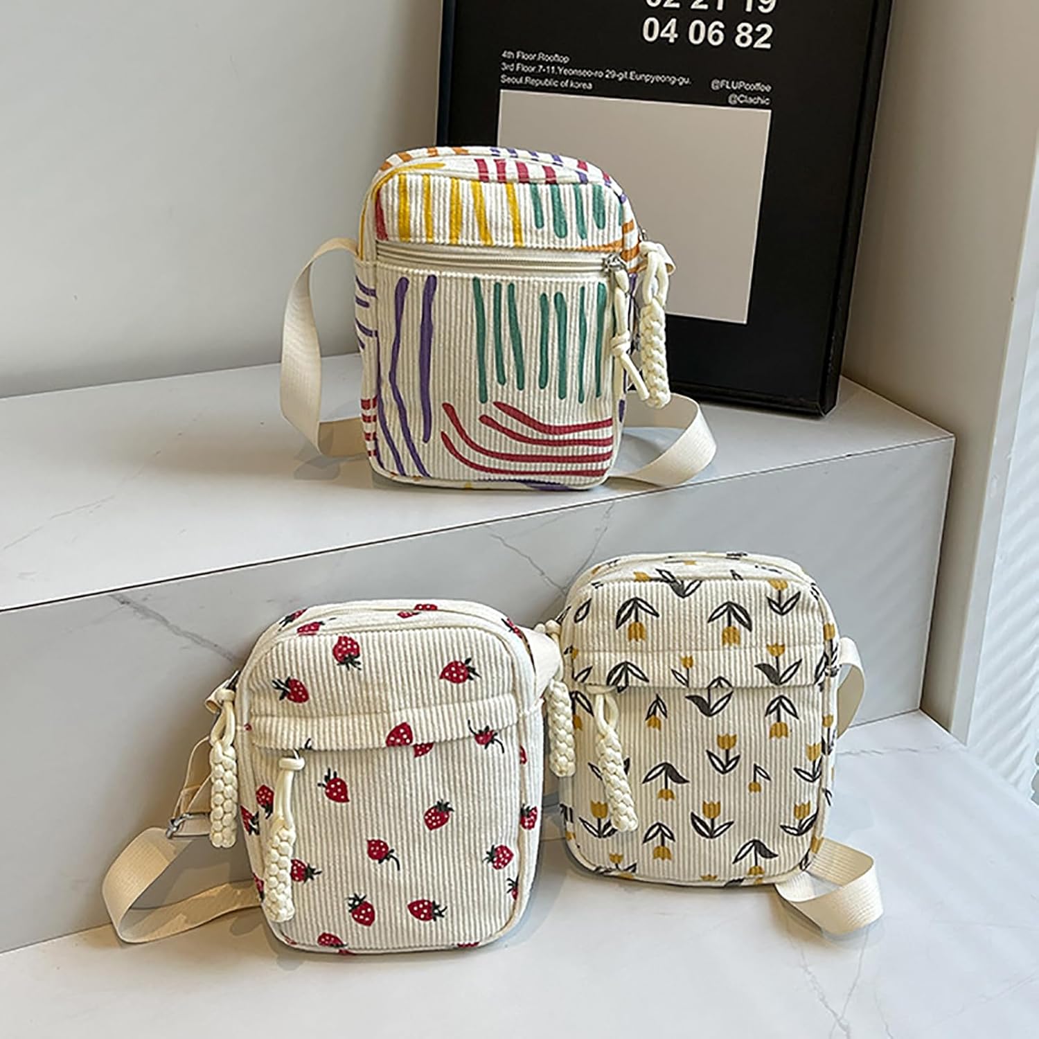 Cute Strawberry Purse Crossbody Bags for Women Kawaii Purse for Women Aesthetic Corduroy Tote Bag - Image 6