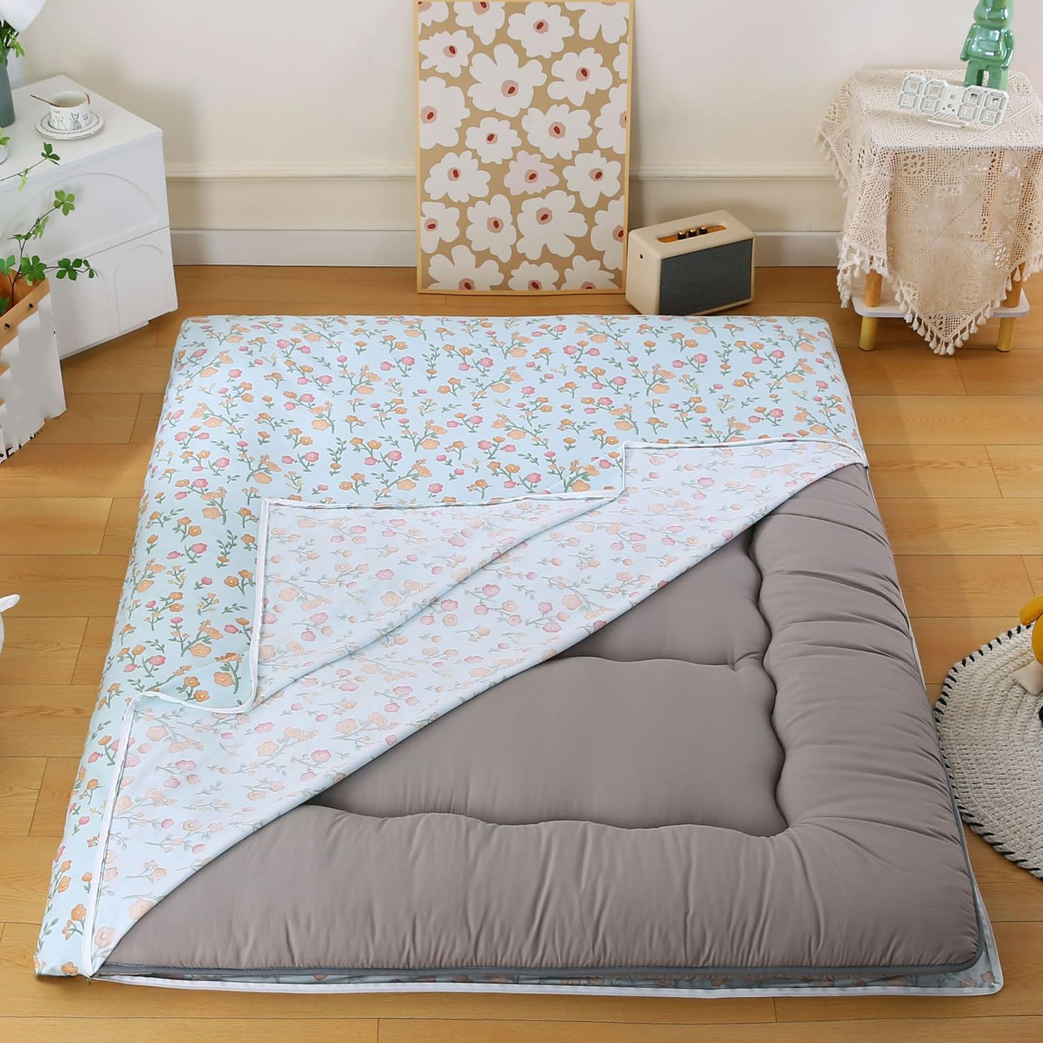 LDLCYCN ,I,120x200cm/47 * 79in, Cotton Futon Mattress Cover Zippered Traditional Japanese Floor Mat Cover