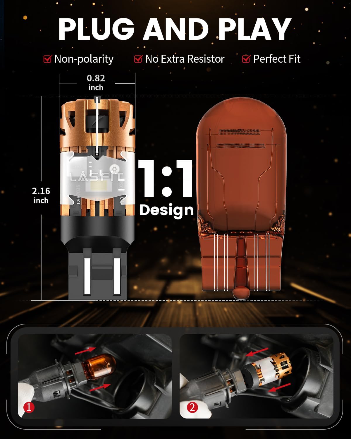 LASFIT D2 7440 7443 LED Bulbs Reverse Back Up Lights Built in Resistor 7441 7444 LED Reversing Light Anti Hyper Flash Canbus DRL Turn Signal Parking Lights, No Load Resistor Need, 6000K Xenon White