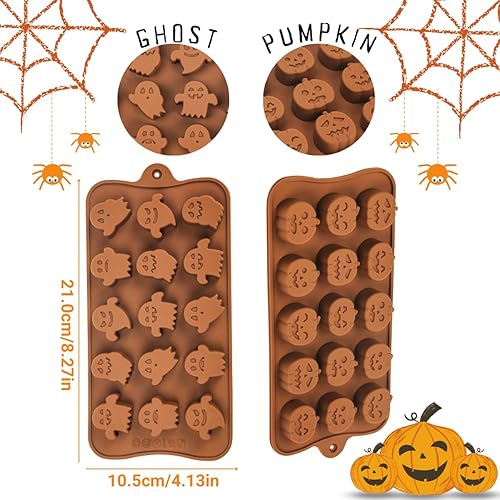 Miniatura 2 de KAISHANE 2 moldes de chocolate de Halloween, molde de silicona de 15 cavidades, diferentes formas de calabazas de Halloween, moldes de chocolate