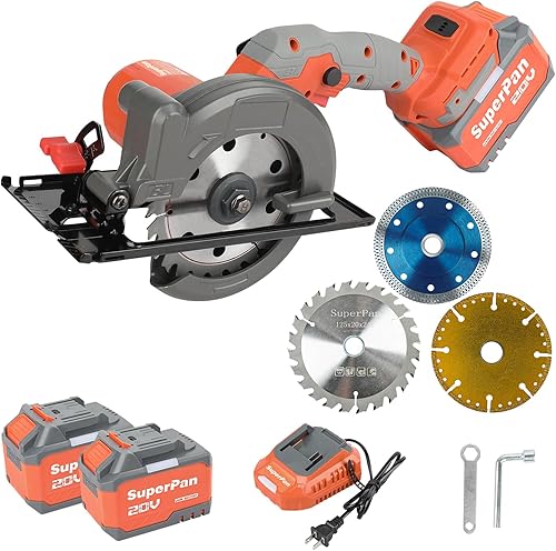 Mini sierra circular inalámbrica de 20 V 2 baterías de iones de litio de 6.0 Ah, 6700 RPM, 3 cuchillas (maderaazulejovidrio), profundidad de corte