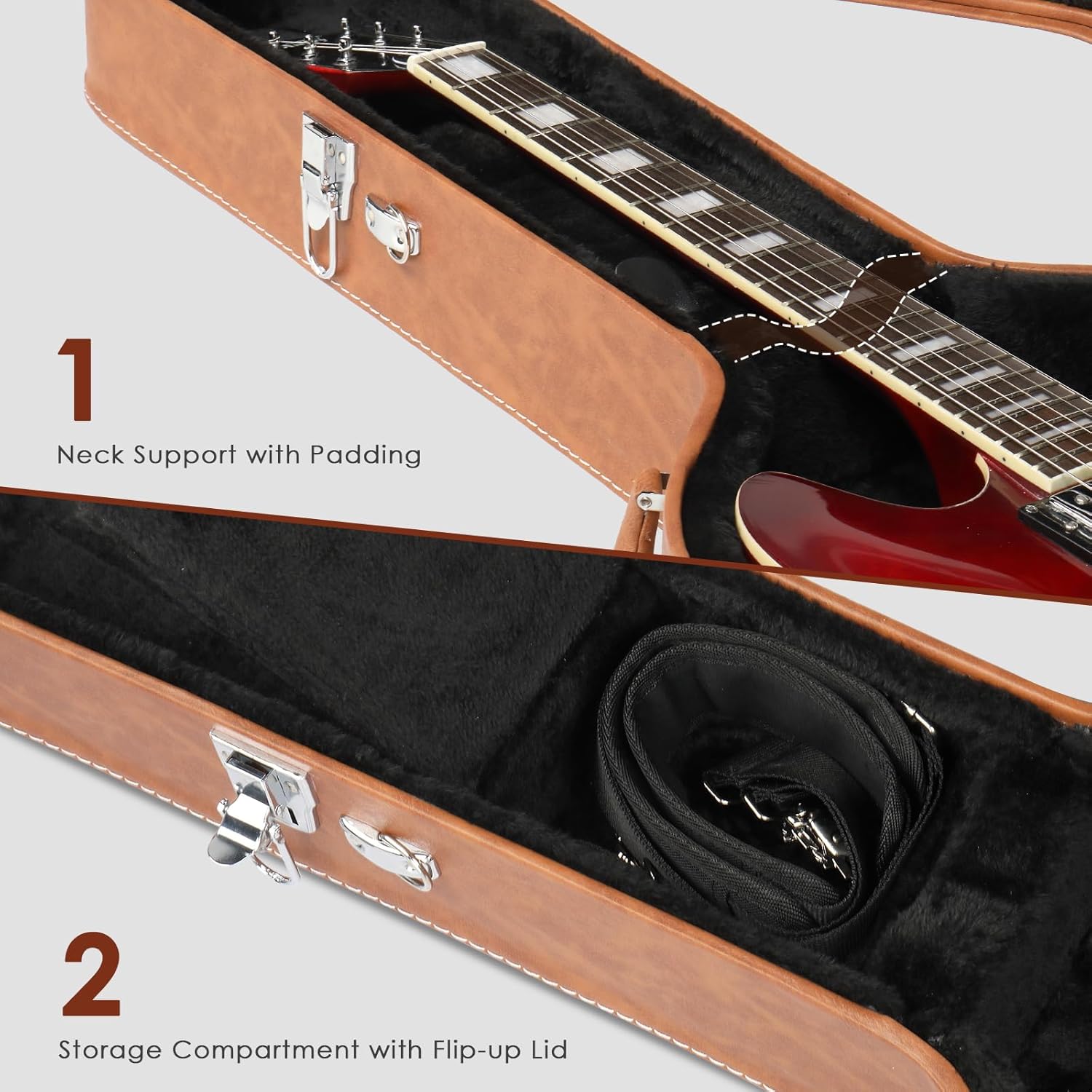 Ktaxon Electric Guitar Hard Case, Wooden Hard-Shell 42-Inch Protective Carrying Case for 335-Style Semi-Hollow & Hollowbody Guitar with Lock Latch Padding, Brown