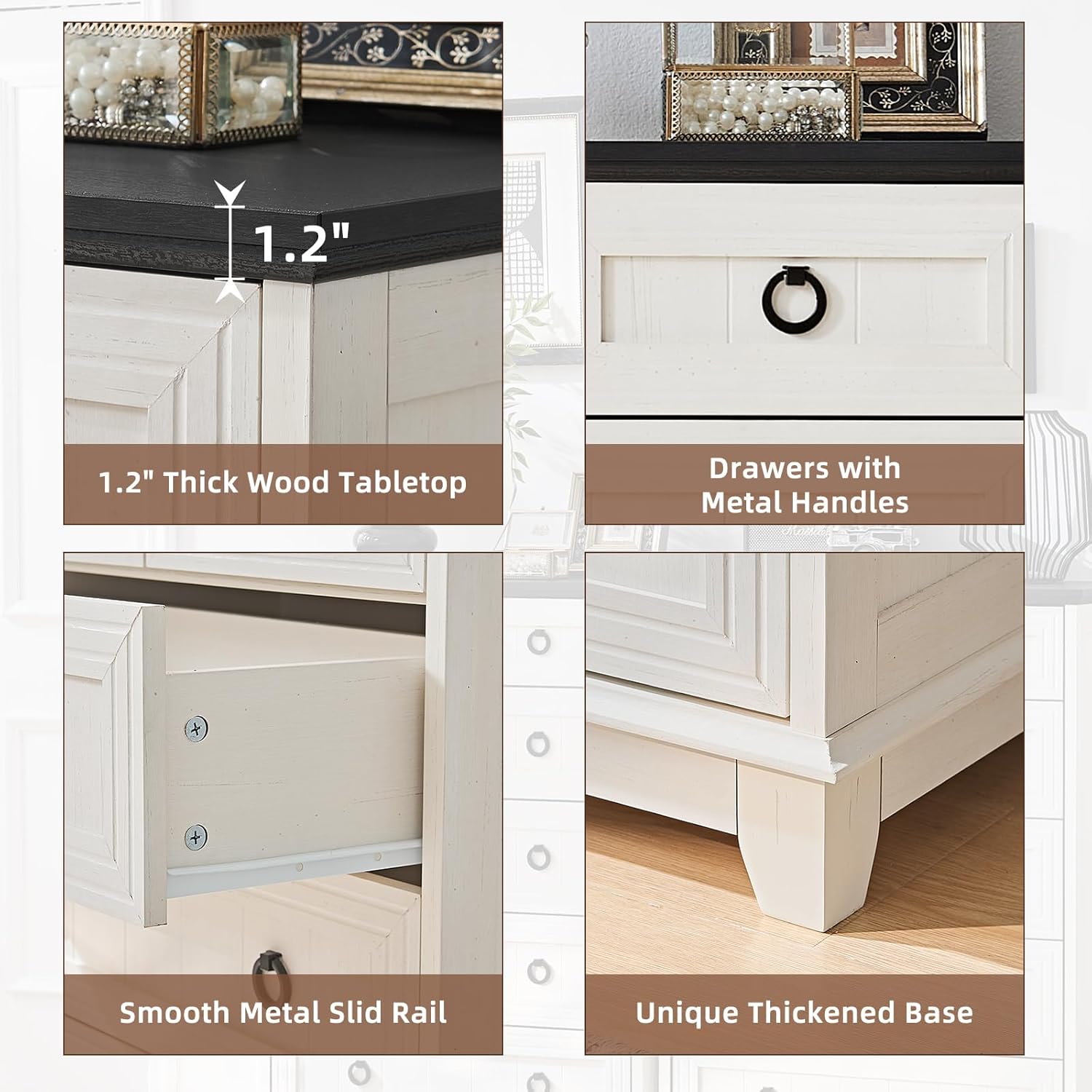 Farmhouse 6 Drawer Dresser for Bedroom, 41" Tall Small Dressers & Chest of Drawers, Rustic Wood Dresser with Metal Handle, Storage Organizer Closet for Living Room, Hallway, Entryway - Image 5