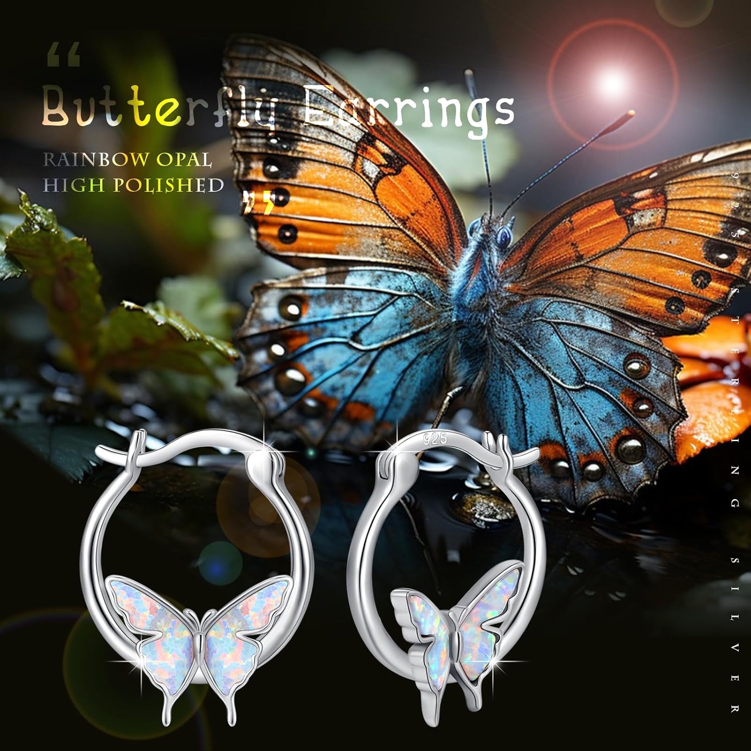 Butterfly Earrings 925 Sterling Silver Butterfly Hoop Earrings Animal Jewelry Gift for Women Hypoallergenic Earrings for Sensitive Ears Christmas Gifts