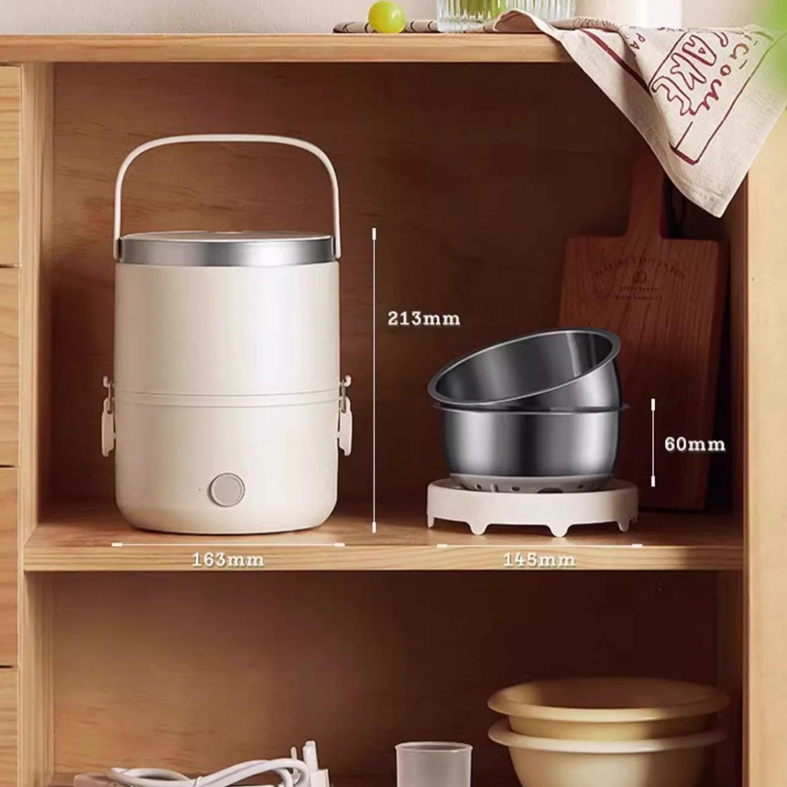Fiambrera Eléctrica 270 W 3 en 1 con Contenedor de Acero Inoxidable 304 de 1,5 L/bolsa Aislada/juego de Cubiertos, Operación con Un Solo Toque,Fiambrera Calentadora de Alimentos Para Oficina,Escuela