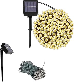 Luzes solares de corda, luzes solares para jardim 22m 200 LED 8 Modos Solar Luzes de Xmas ao ar livre de Natal (Luzes de linha Dourado)