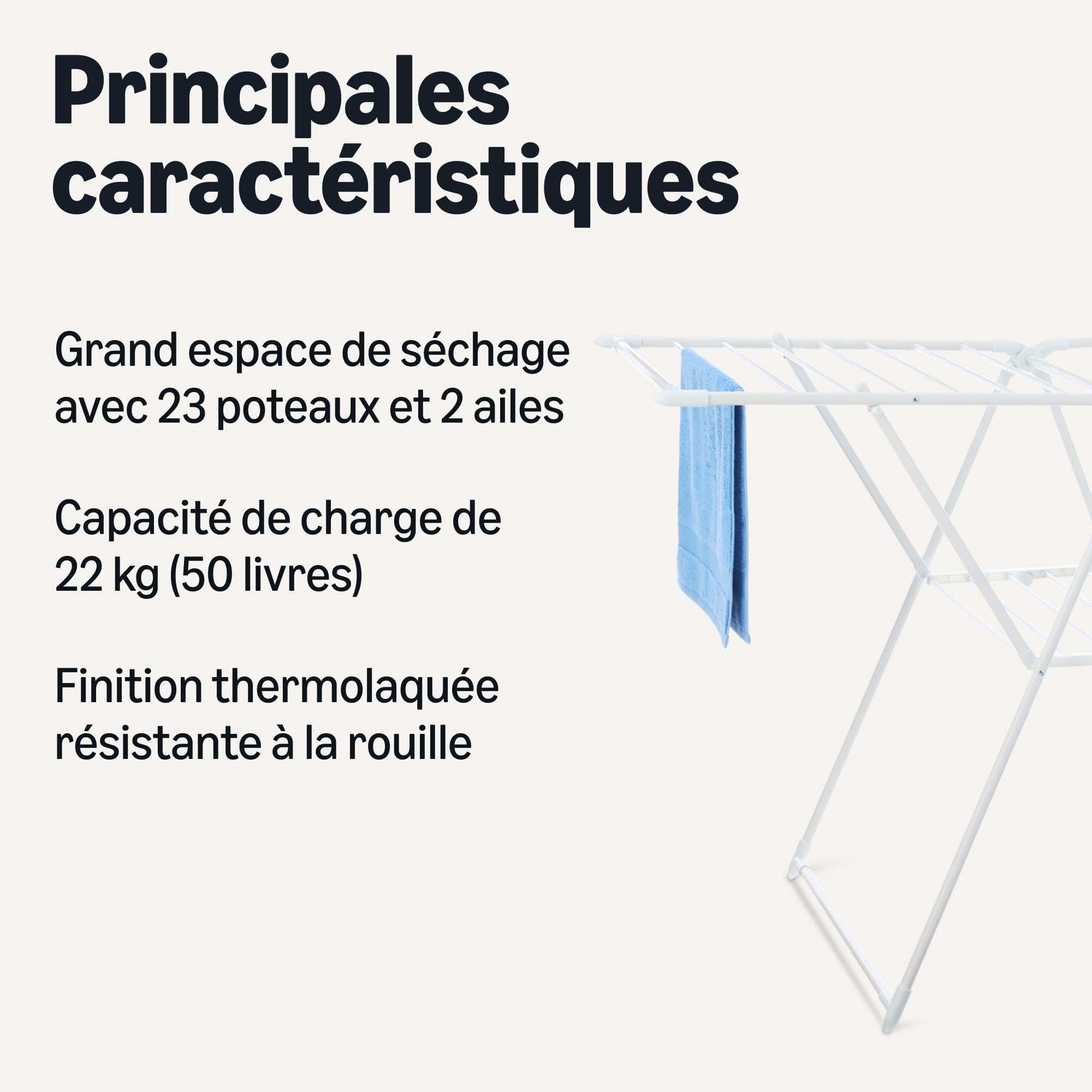 Amazon Basics Séchoir à Linge, Pliable, en métal, à Deux Ailes, 154,9 x 59,9 x 99,8 cm, Blanc