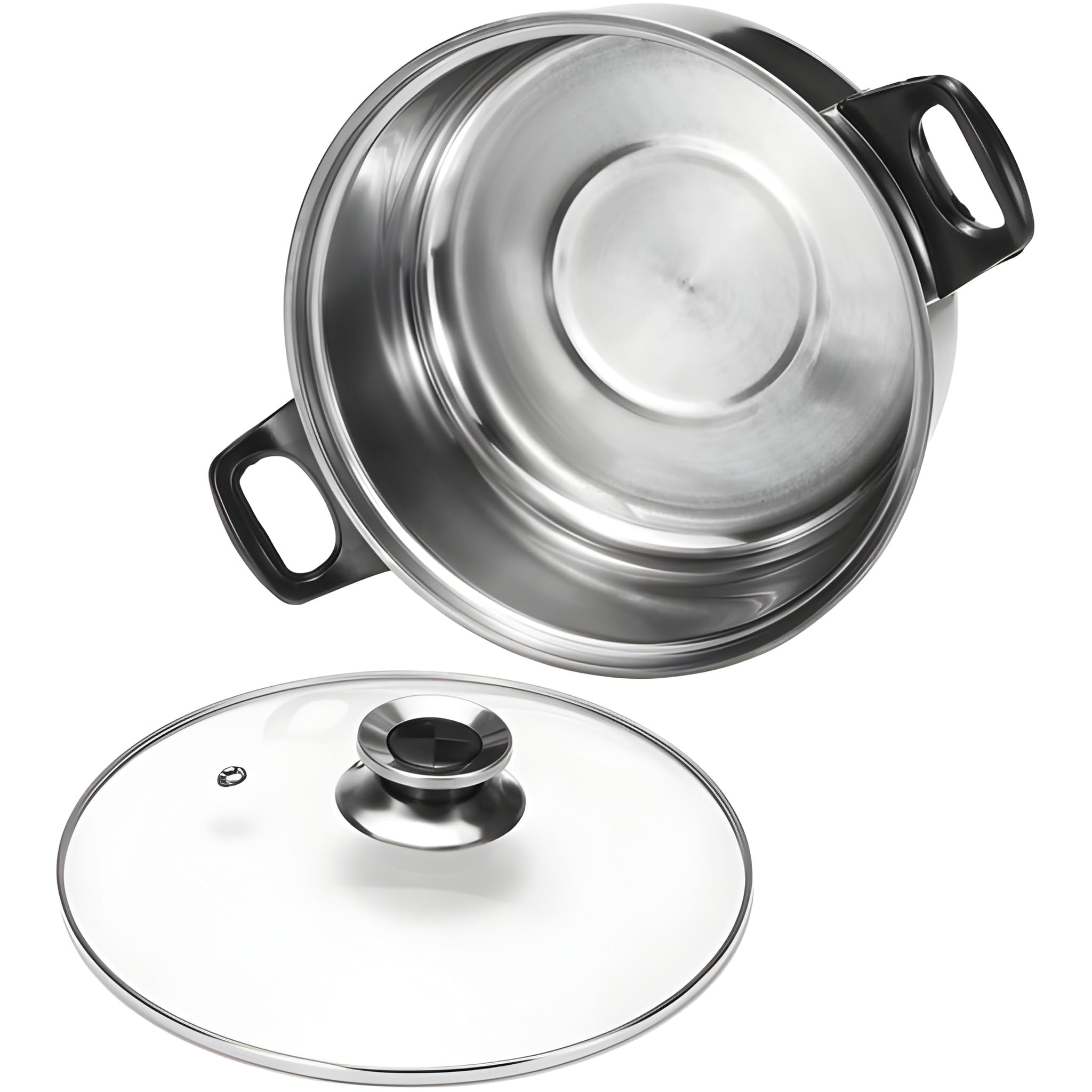 Pentole in Acciaio Inox Set da 12 Pezzi con Coperchi in Vetro Fondo a Induzione Batteria di Pentole e Padelle Bollilatte