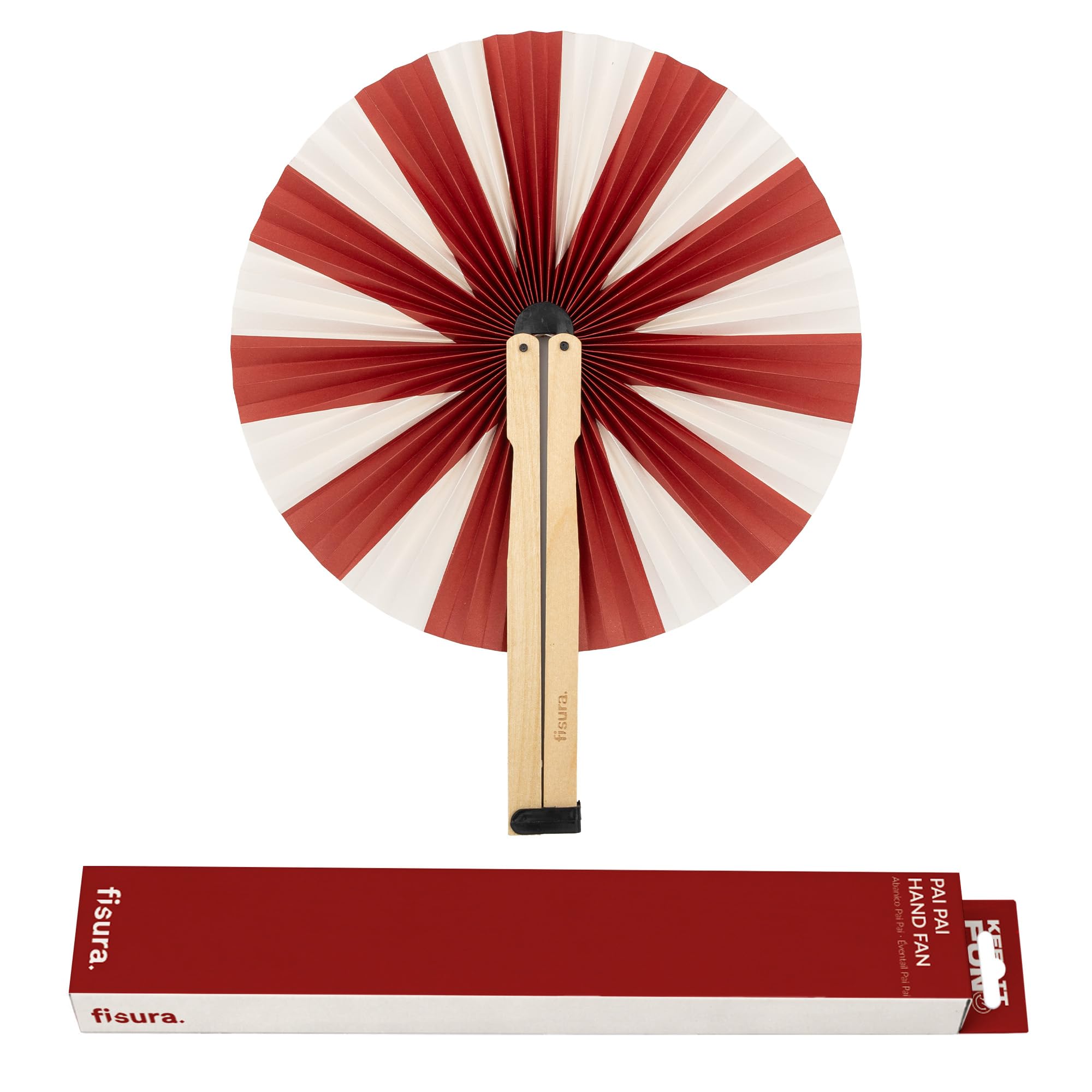 Fisura – Ventaglio pieghevole con righe rosse e bianche, ventaglio originale in carta, pai pai bianco e rosso, accessorio per matrimonio, dettaglio per invitati, idea regalo festa