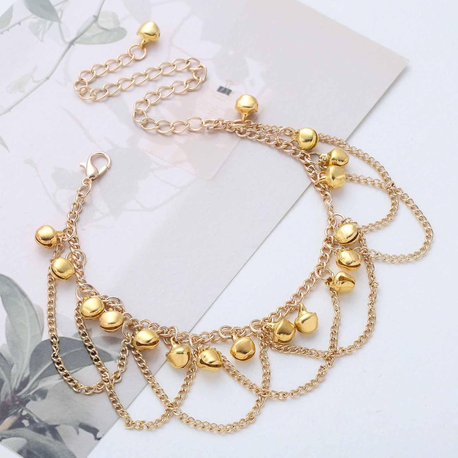 Boho Layered Anklet Bracelet Gold Bell Dangle Ankle Bracelets Tassel Chain Anklet Indian Gypsy Anklets Foot Chain Jewelry for Women