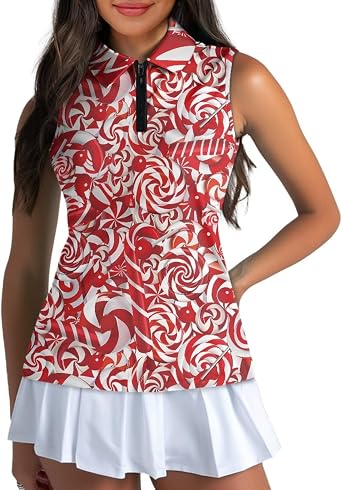 Womens Sleeveless Golf Shirts Moisture Wicking Quarter Zip Golf Tank Tops Casual Workout Pullover T-Shirts XS-XXL