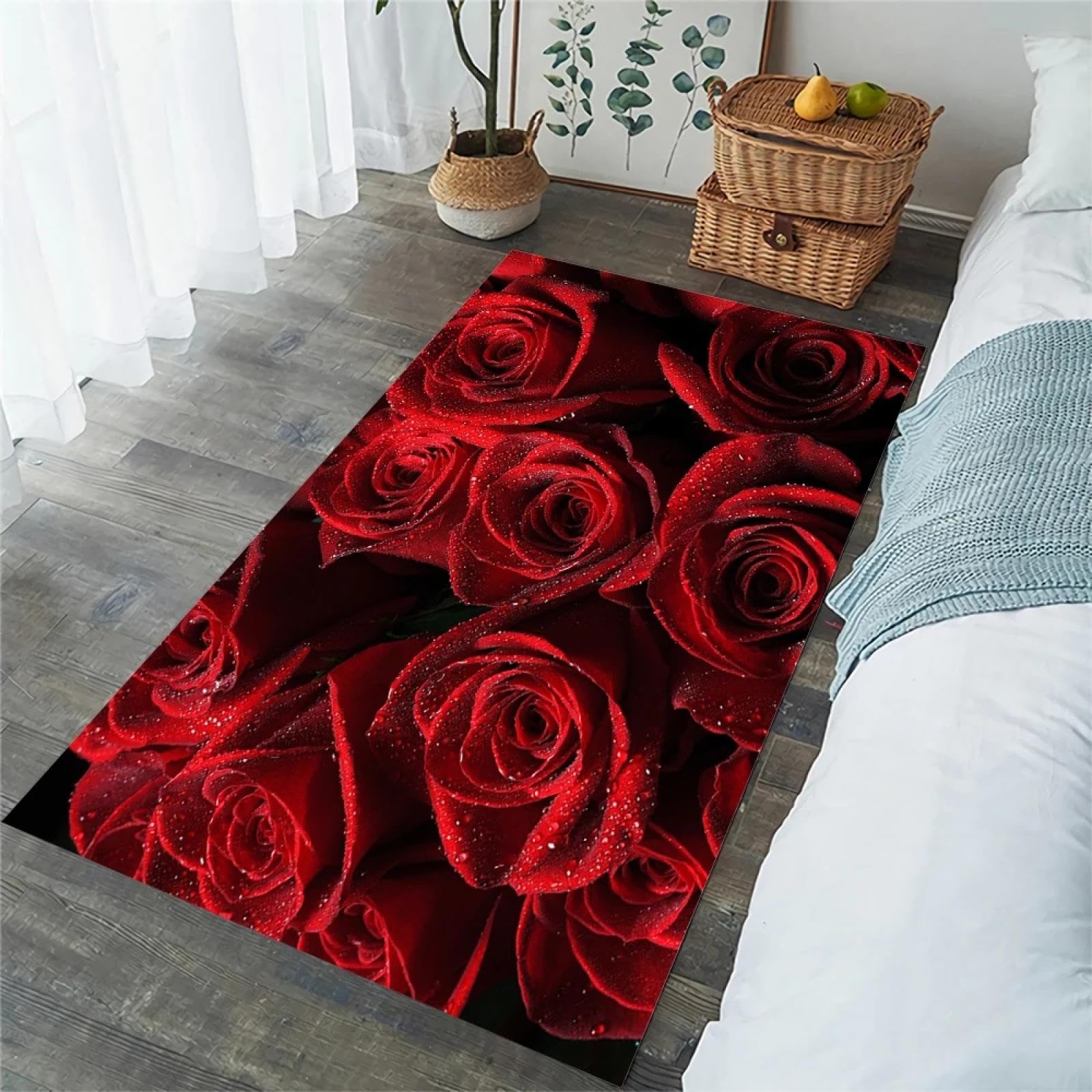 Tapis de sol antidérapant fleurs rose rouge pour éviter les glissades