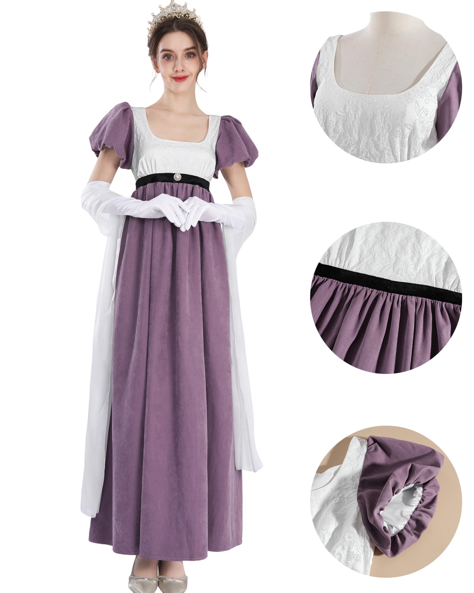 Fiamll Regency, abito da donna Jane Austen, linea ad A, stile impero, abito vittoriano, con sciarpa, abito da sera