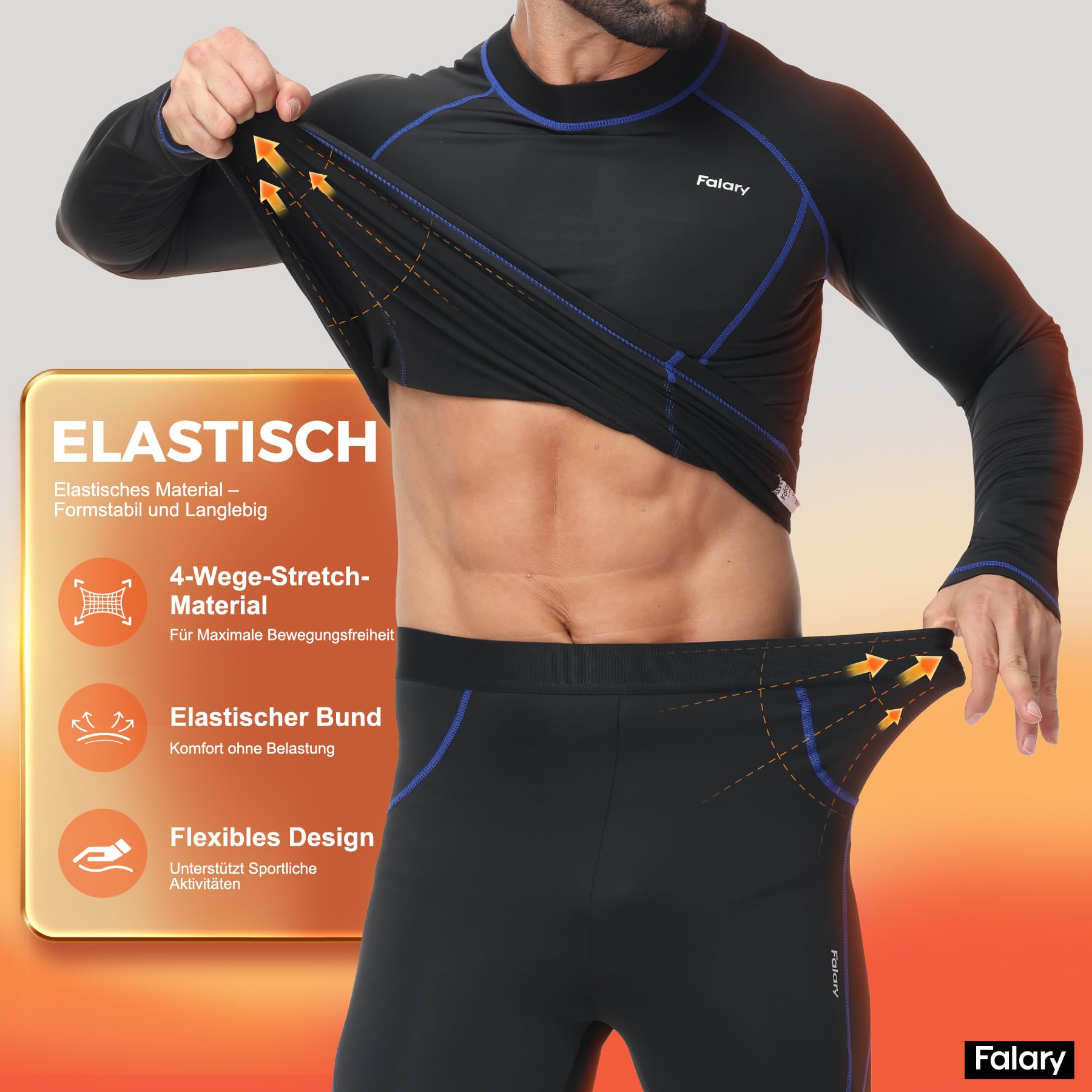 FALARY Winter Thermounterwäsche Herren Set – Warme Funktionsunterwäsche & Skiunterwäsche, Atmungsaktiv Thermohose und Thermounterhemd für Outdoor Sport, Laufen – Größe L