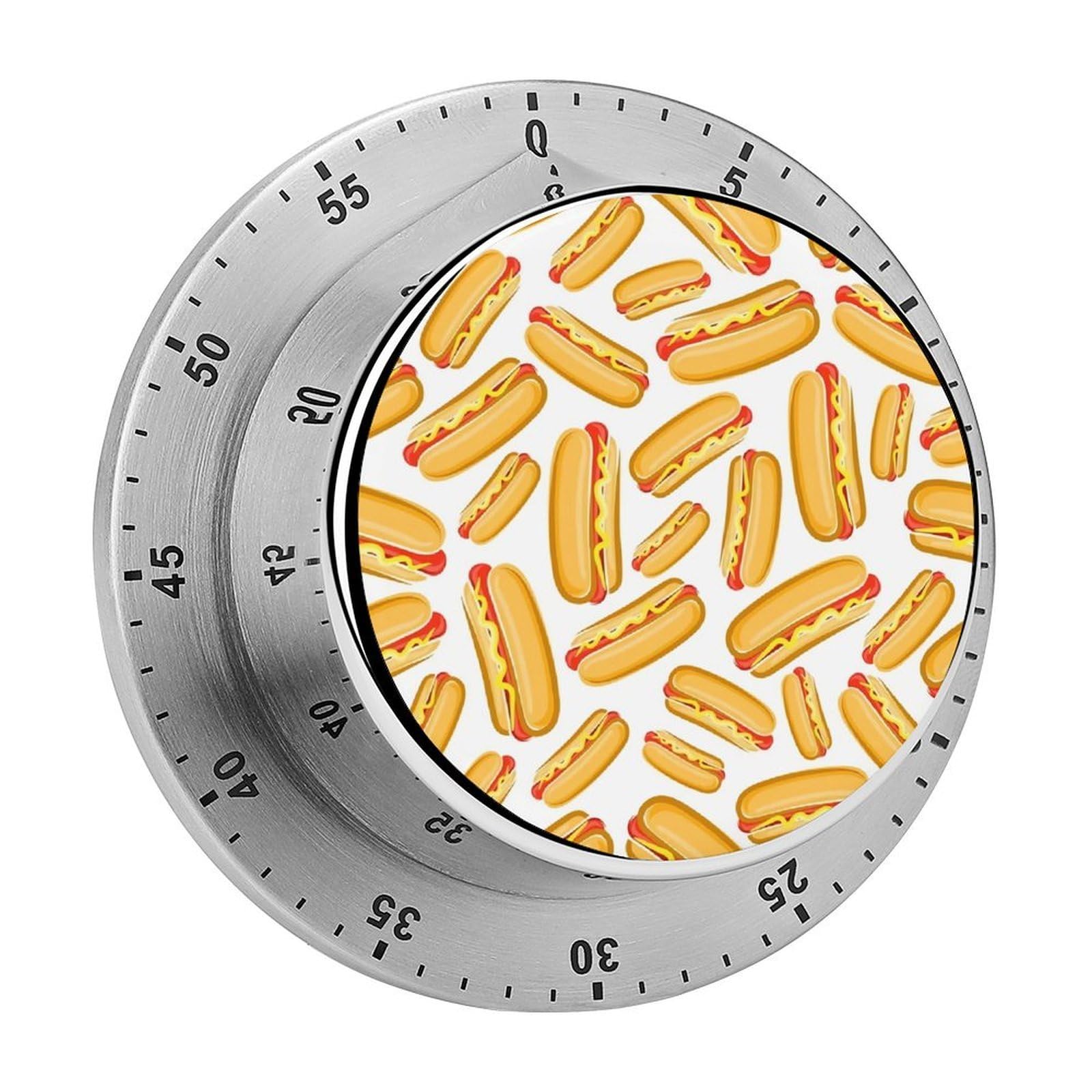 Hot Dog Stainless Steel Magnetic TimerMechanical Kitchen Timer, No Battery, for Cooking, Studying, Workouts