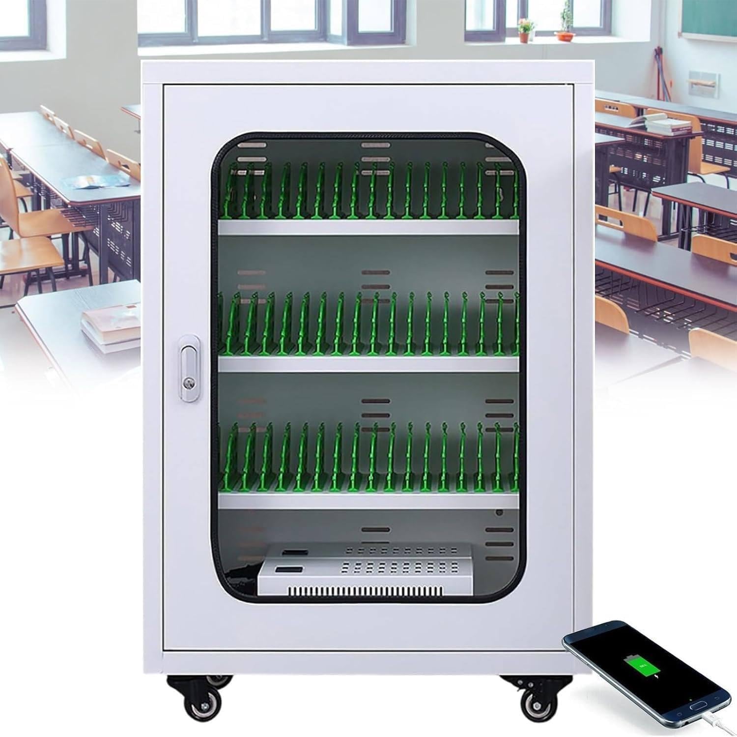 Lockable Mobile Phone Charging Station Lockers, Equipped with 6/12/20/30/40/50/60 Charging Slots, Suitable for Schools, Libraries, Classrooms and Conference Rooms. White 50Slots