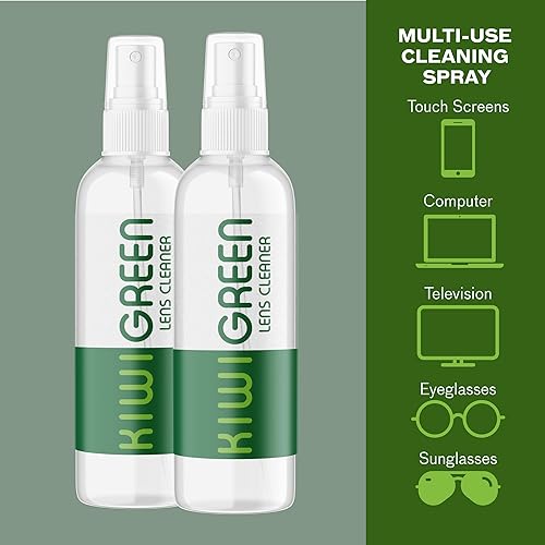 Miniatura 5 de Kiwi - Kit de limpiador de lentes verde para lentes  2 limpiadores de lentes + 2 paños de microfibra  Gafas sin alcohol, kit de limpieza de pantalla
