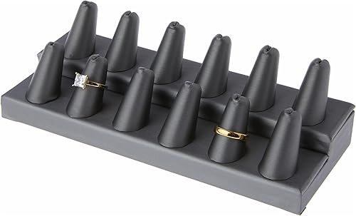 Miniatura 2 de Plymor Pantalla de dedo de anillo de 2 niveles de piel sintética gris, doce en base rectangular, 8.125 pulgadas de ancho x 3.25 pulgadas de