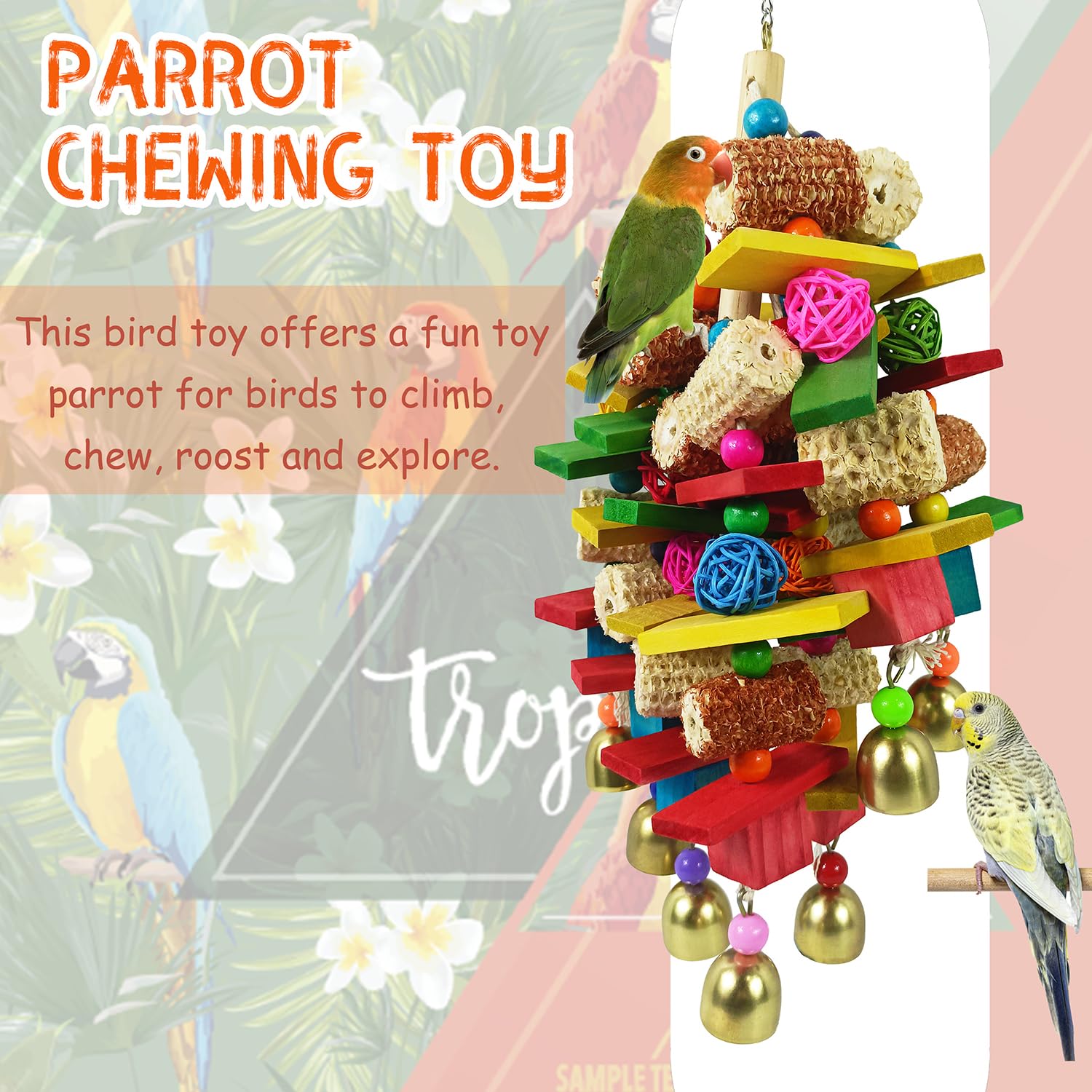 Sysmashing Bird Toys, Parrot Toys for Large Birds, Natural Peppered Wood African Grey Parrots, Macaws, Cockatoos, Amazon Parrot chew Toys, Aviary Hanging Toys