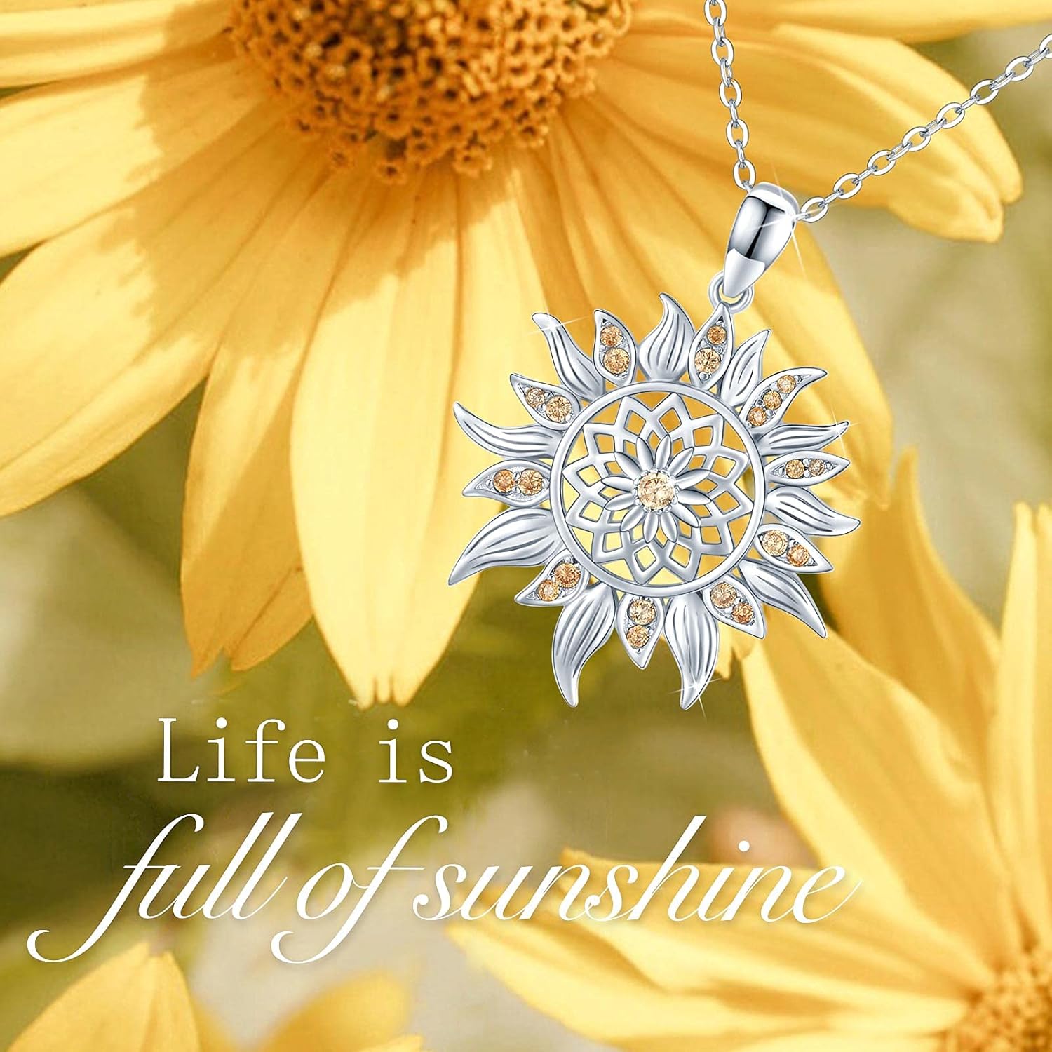 Sterling Silver Sunflower Pendant Jewelry - Summer Necklace for Women - Image 3