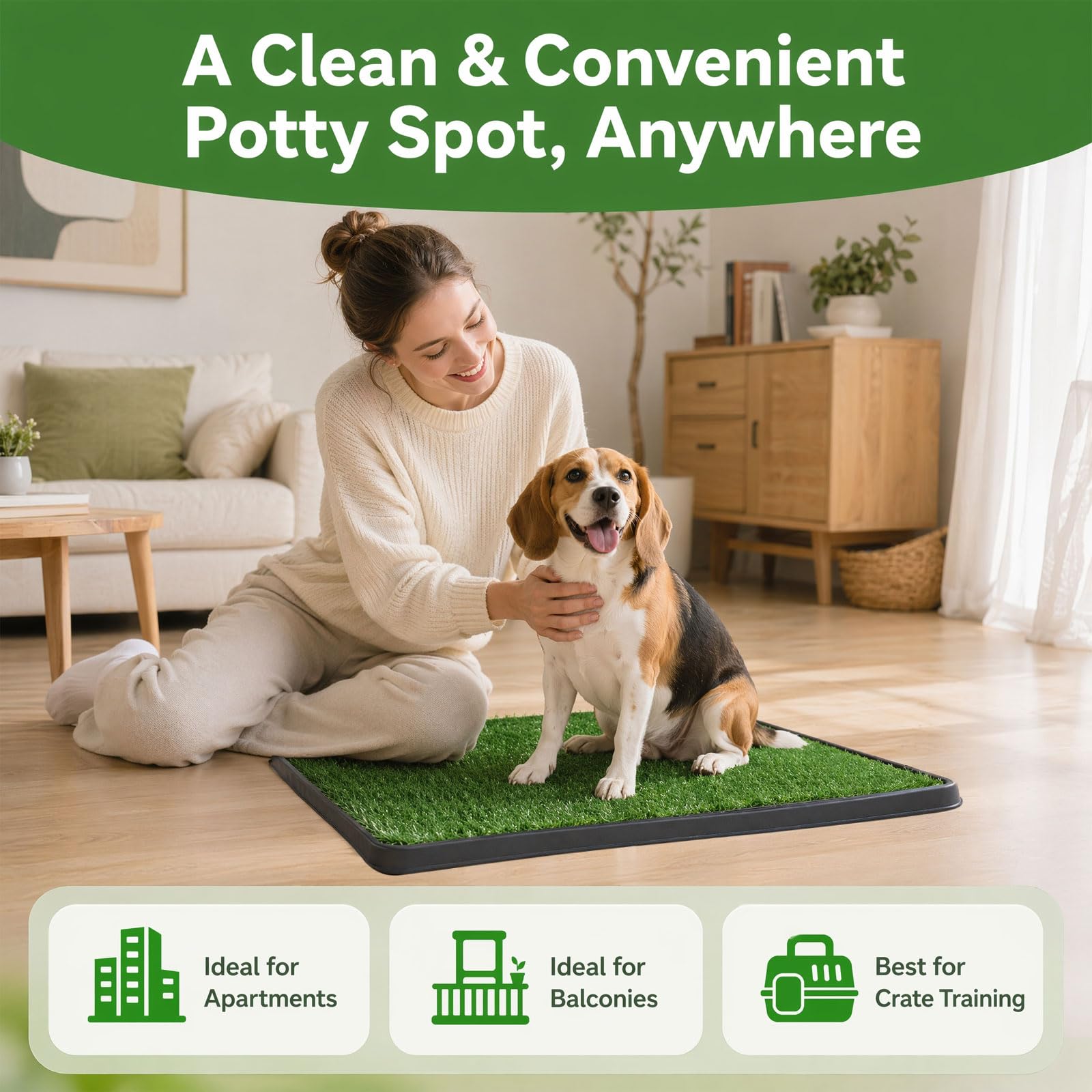 Bac de toilette pour chien avec gazon artificiel – Tapis hygiénique lavable réutilisable pour chiots et petits chiens, bac à litière d'intérieur portable pour chiens, chiots, entraînement à la maison