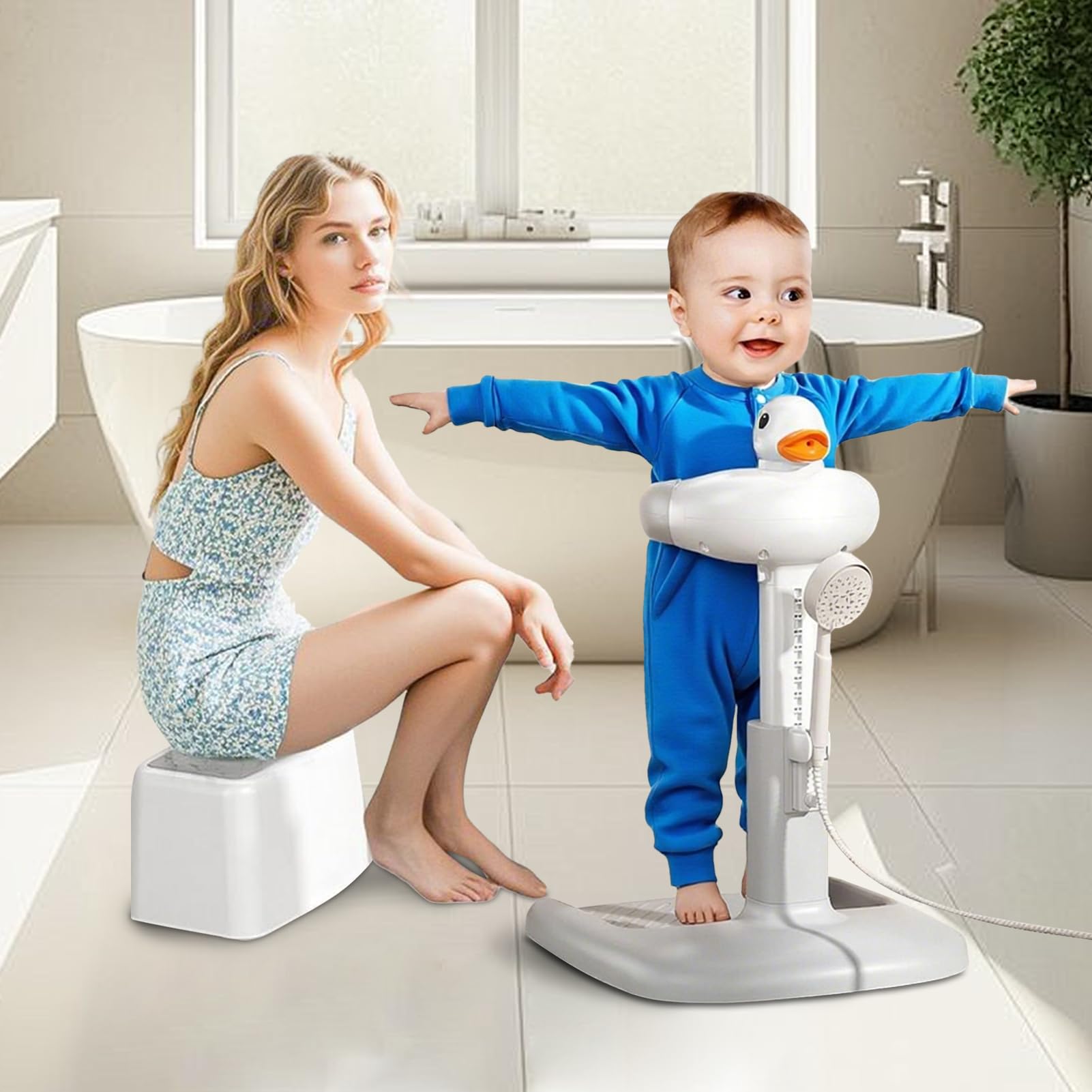 Badewannenhalterung für Babys, rutschfest, höhenverstellbar, tragbar, für Dusche, Kindersitz und Kleinkinder