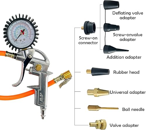 Miniatura 3 de Kit de accesorios para compresor de aire resistente, calibre de inflador de neumáticos de manguera de goma 220PSI con accesorios de manguera de