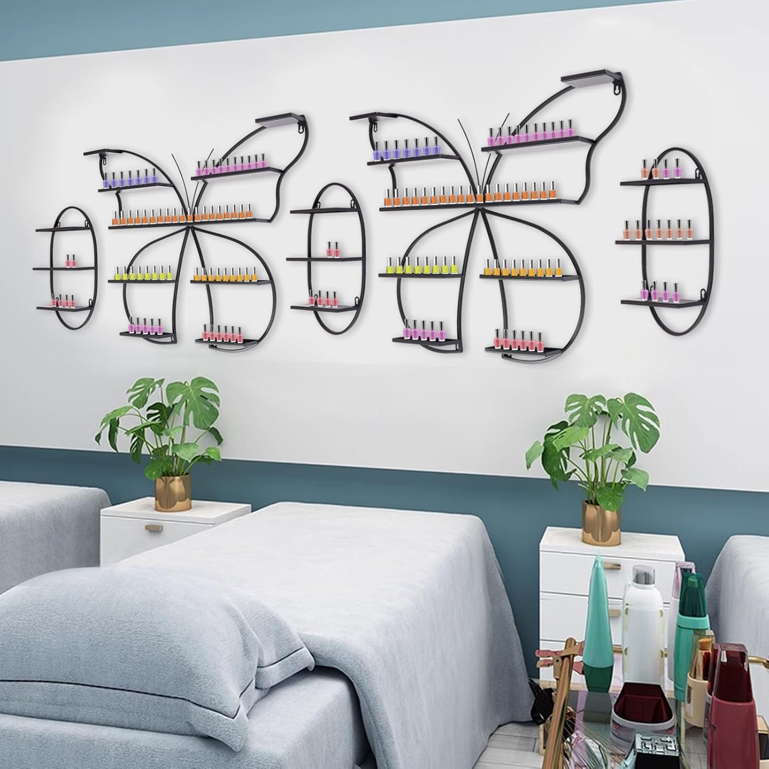JOMCYDM 5PCS Butterfly Nail Polish Rack Wall Mounted Nail Polish Shelves Cosmetic Display Racks Perfume Lipstick Hanging Display Stand Shelf Organizer for Cosmetics Salon Beauty Shops