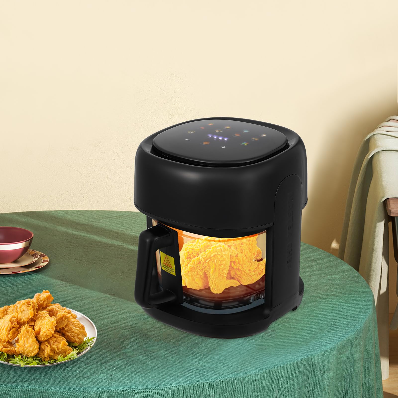 Friggitrice ad aria calda 3,3 L con finestra di visualizzazione, 1350 W AirFryer, contenitore in vetro, 7 preset, protezione contro il surriscaldamento, spegnimento automatico, touch screen LCD per