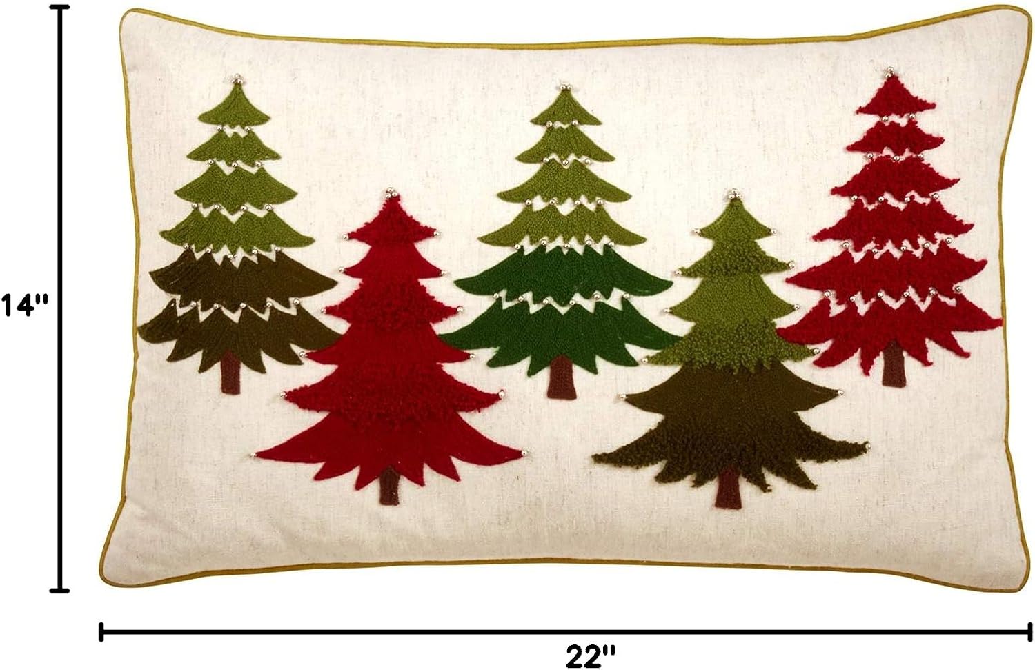 Fennco Styles Arbres Collection Farmhouse Pearl Embroidered Christmas Trees 100% Cotton 14 x 22 Inch with Case & Insert – Multicolor Lumbar Pillow for Couch, Living Room and Holiday Décor