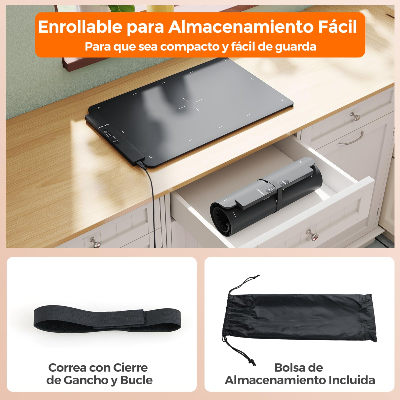 COSTWAY Alfombrilla Calentadora Eléctrica de Silicona, Calentador de Comida Enrollable con Temperatura Ajustable en 60-100℃, Temporizador 5H y Bloqueo Infantil, Portátil para Buffet, Fiesta y Cocina