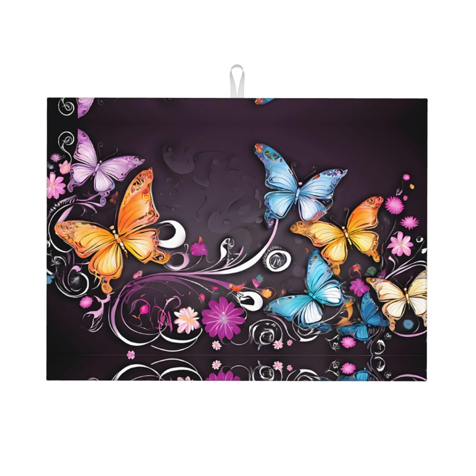 Butterfliesprint Dish Drying Mat, Microfiber Dry Pad, Quick-Drying Dish Drainer Board Mat For Kitchen Counter-Top Tabletop Accessories,24x18 Inch