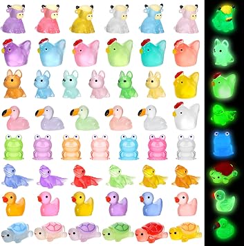 GSrenyu 50 Pcs Luminous Mini Resin Animals 8 Styles Miniature Figures