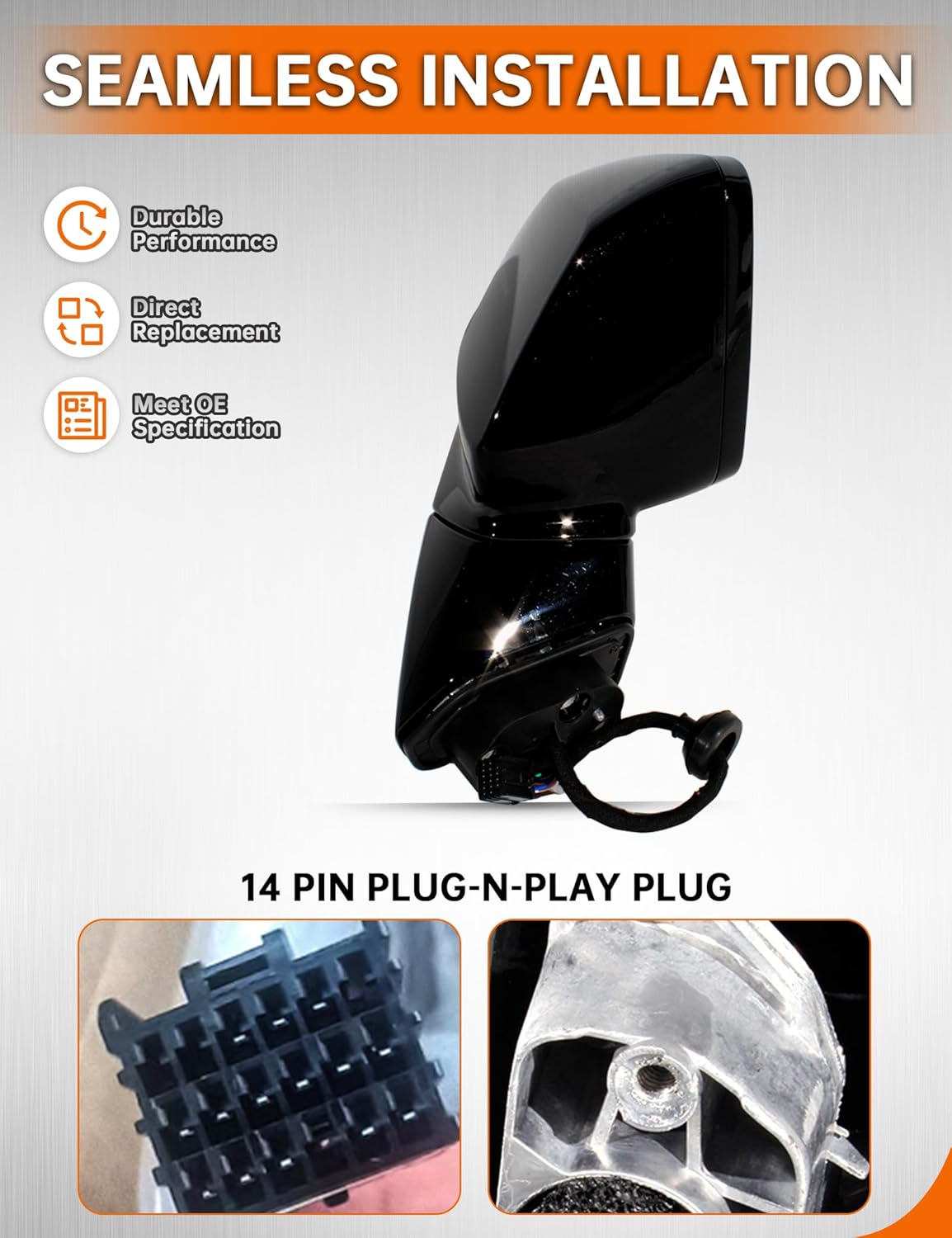 Passenger Side View Door Mirror Fit for 2016 2017 2018 2019 2020 Cadillac XT5, Rearview Mirror Heated with Turn Signal, Memory, With Blind Spot & Line, Powered Adjustment & Folding(14 pins)