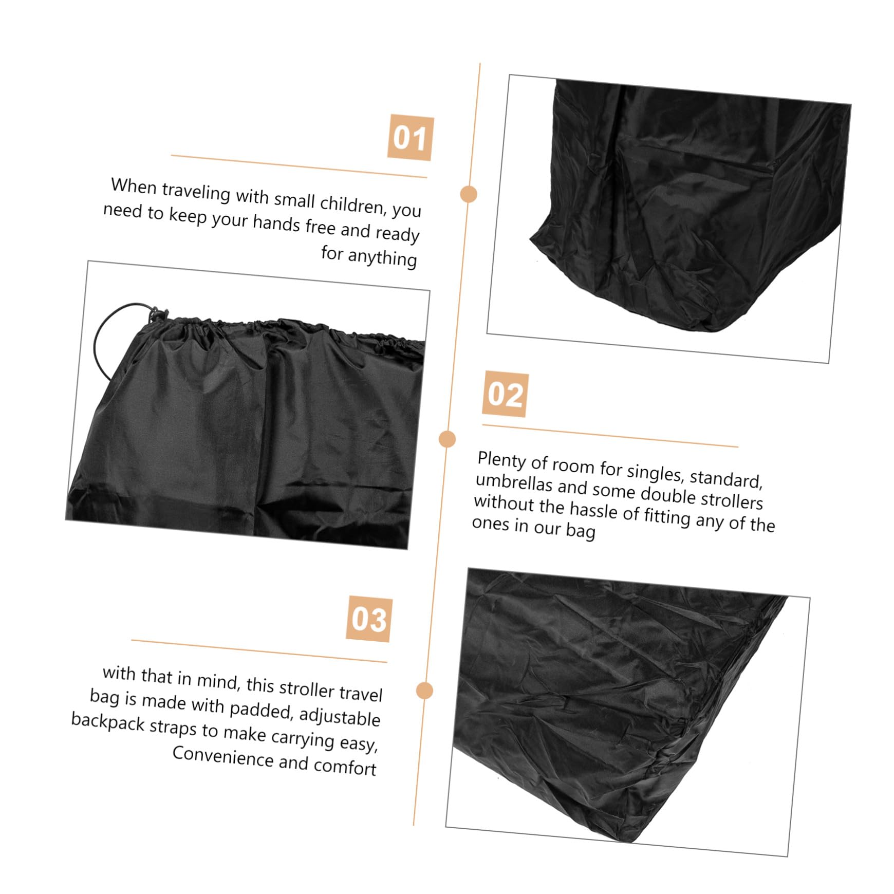 BESPORTBLE Borsa da Viaggio per Passeggino in Nylon Nero, Due Spallacci