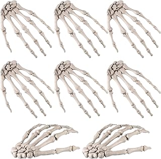 8 Pieces Halloween Realistic Life Size Skeleton Hands Plastic Fake Human Hand Bone Zombie Party Terror Scary Props