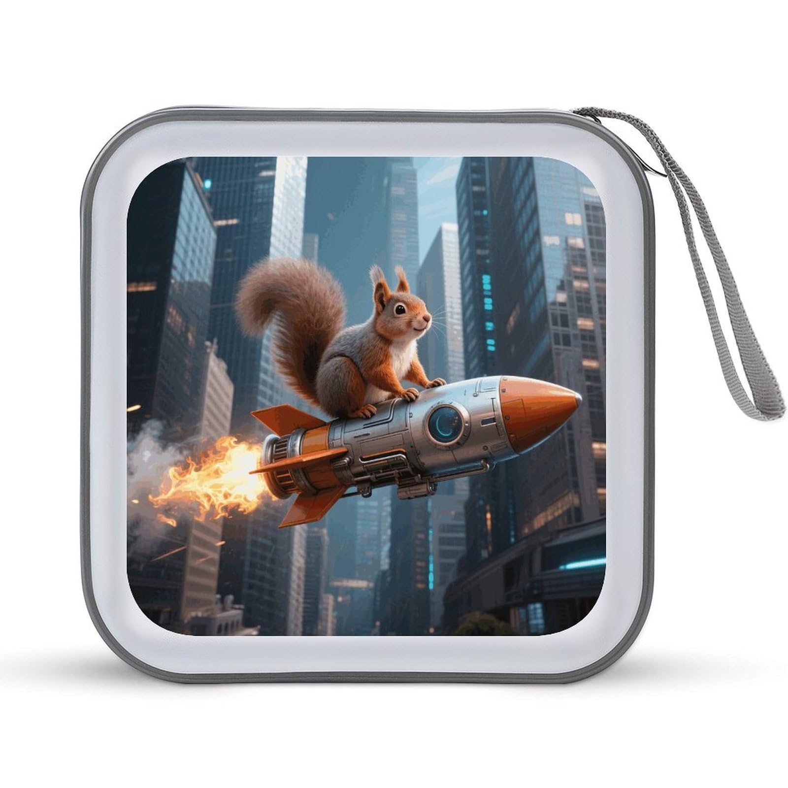 VstaDank Rocket Squirrel CD Case Portable Zipper CD Case 40 Capacity Hard Plastic DVD Cases Holder Large Storage Disc Wallet Bag for Car Home Travel DVD Collection Bag