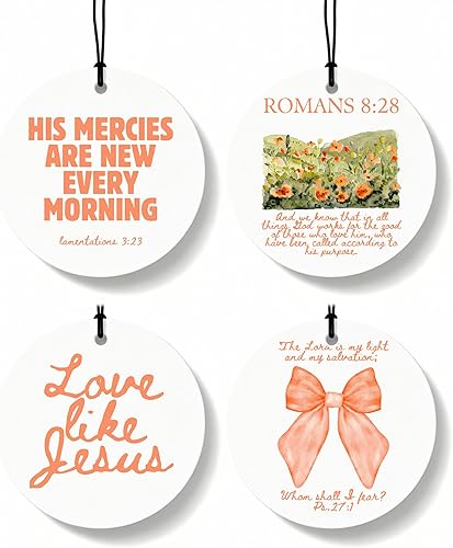 Miniatura 37 de Coquette - Ambientador cristiano para automóvil, 4 unidades, retro verde salvia, ambientador colgante religioso para autos, armario, cajón, libros,