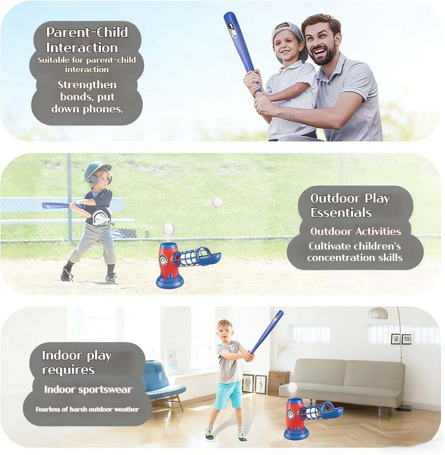 Set de Lanceur Automatique de Baseball pour Enfants, Jeu de Baseball Enfant avec Lanceur Automatique,Ensemble de Tee-Ball avec Batte, 5 Balles, Jouet Sportif Extérieur (Electric)