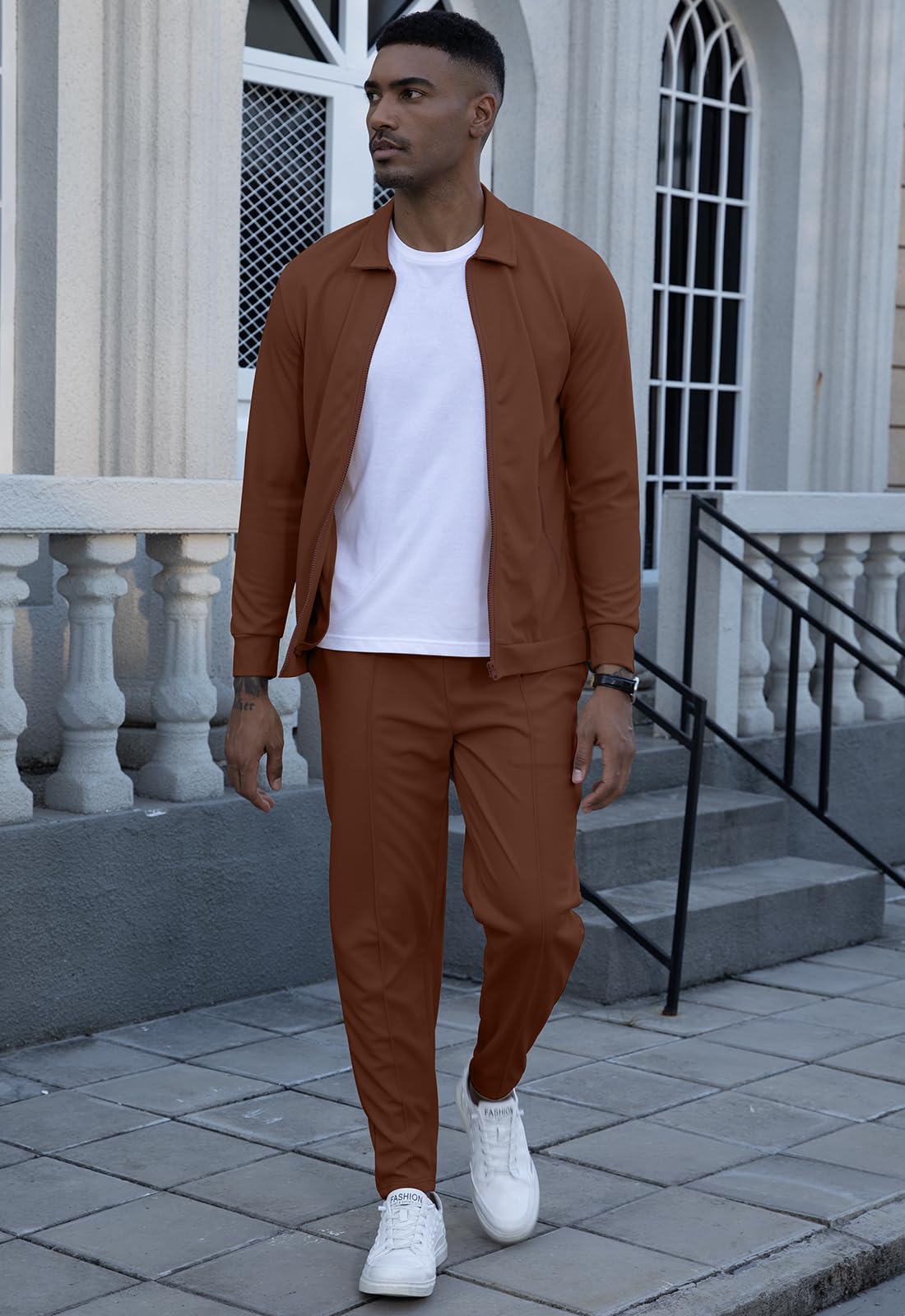 KUYIGO Tuta da uomo in 2 pezzi, a maniche lunghe, con zip intera, felpa e pantaloni a nido d'ape, casual, pullover sportivo, giacca da golf